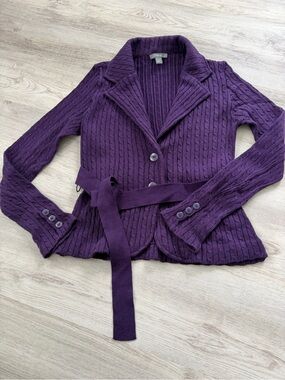 Apt. 9 Deep Plum cable knit sweater jacket
